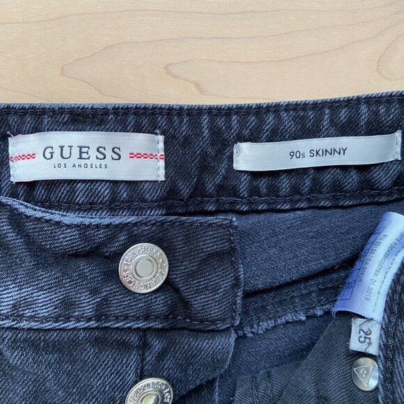 Guess 90’s Skinny High-Rise Black Denim Jeans Womens Size 25 button fly high - Picture 4 of 12